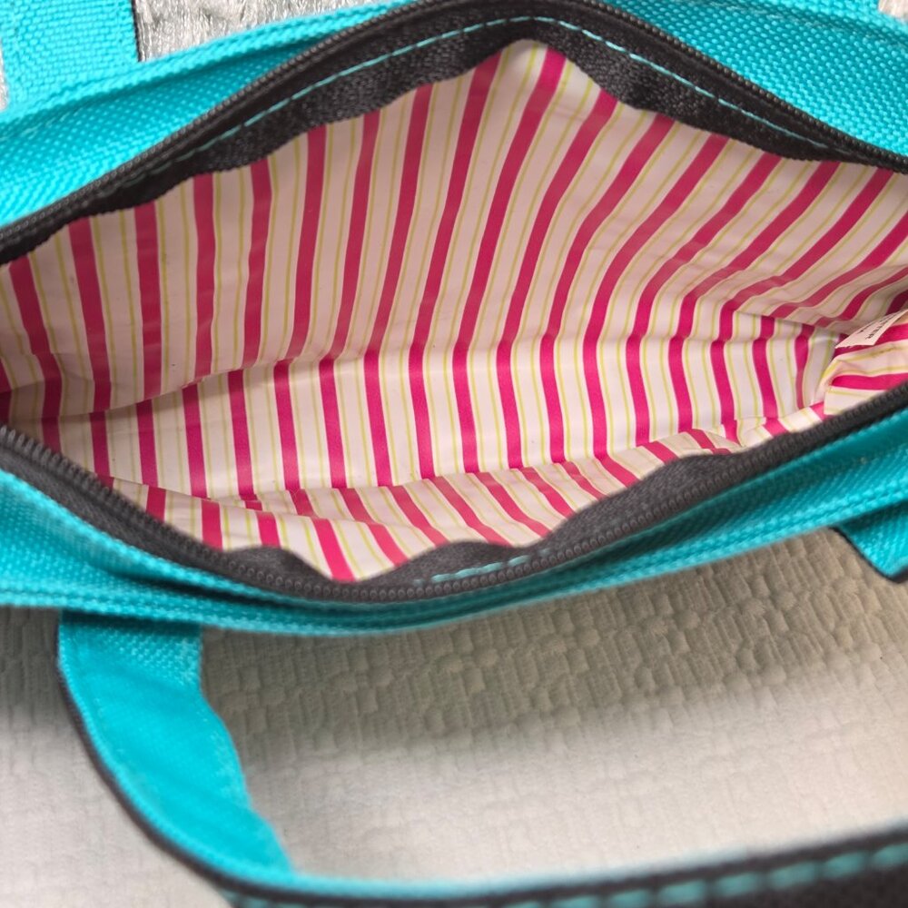 Mini Turquoise Canvas Cosmetic Tote Carry Bag - Picture 7 of 11